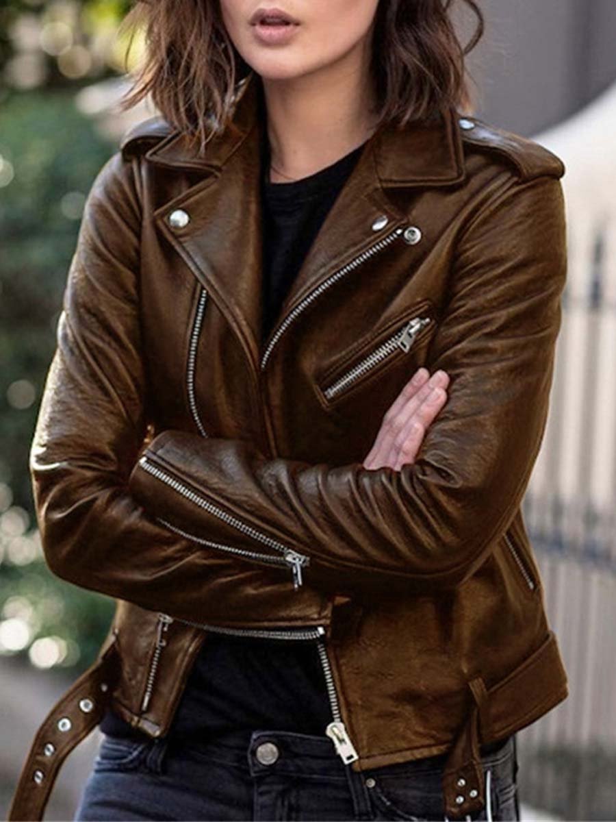 Women's Slim Fit Leather Motorcycle Jacket