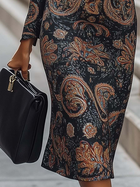 Women's Retro V neck Paisley Bodycon Dress