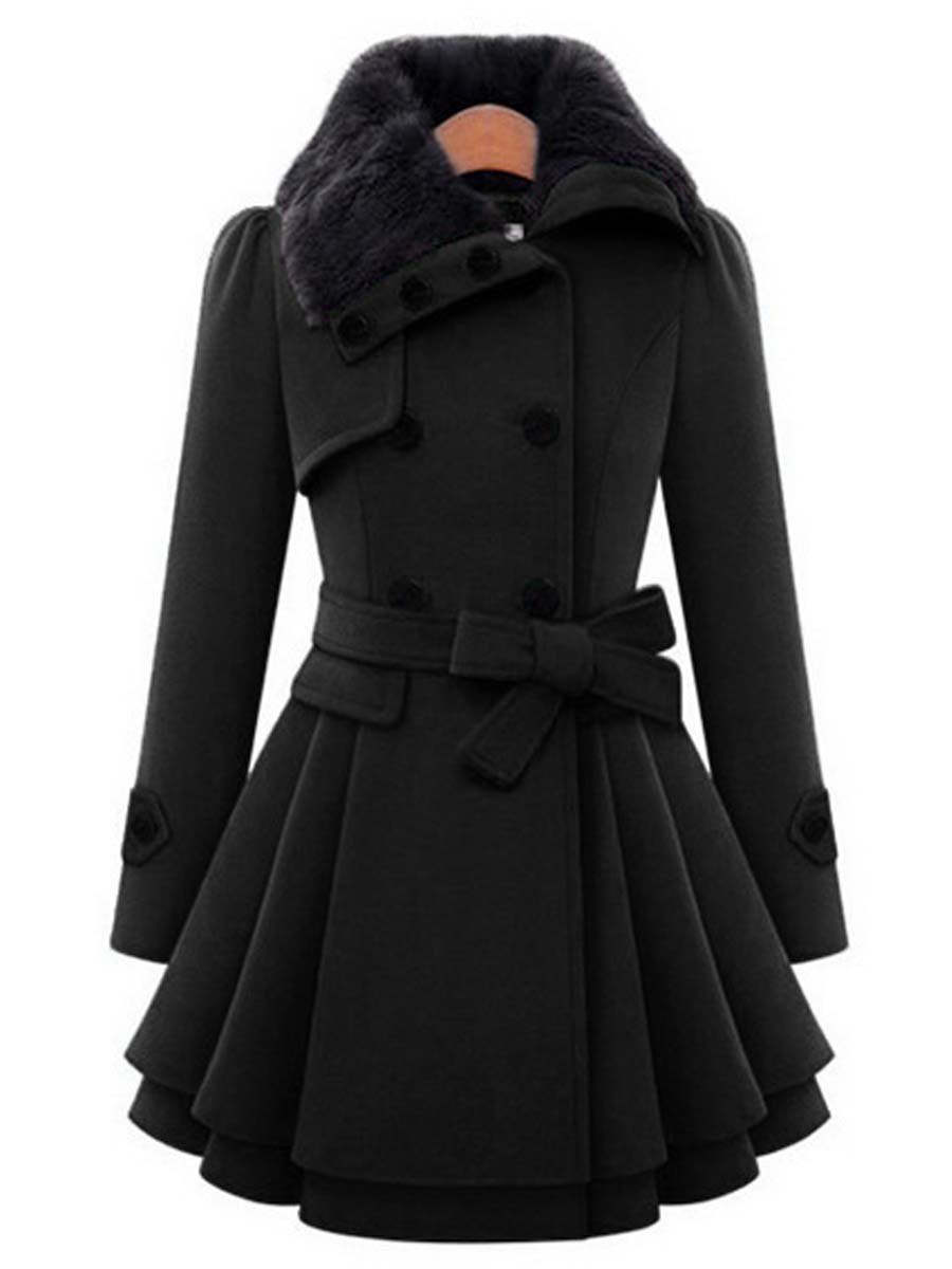 Women's Fur Collar Double Breasted Woolen Coat