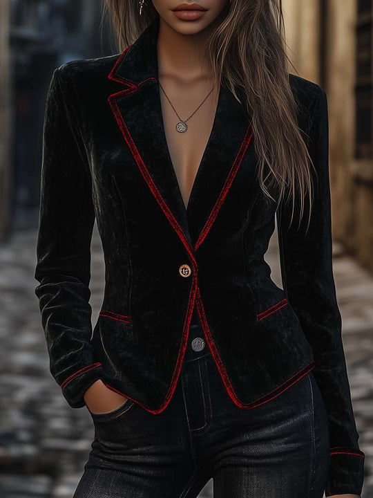 Women's Vintage Contrast Trim Velvet Blazer