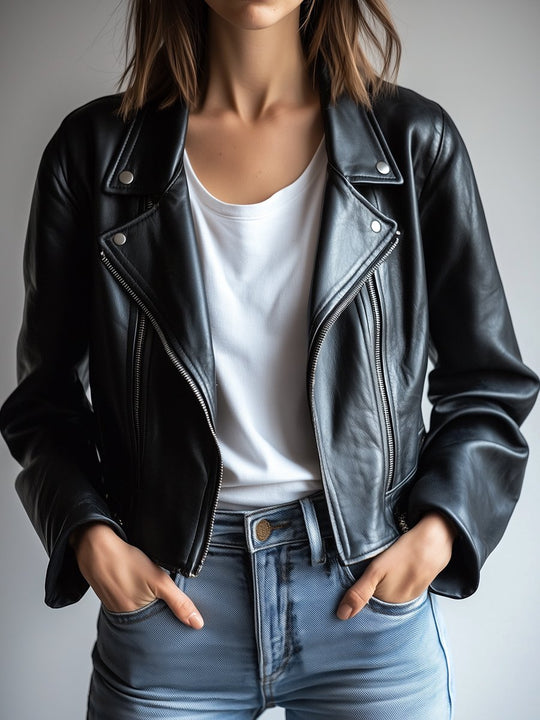 Retro Suit Collar Zipper-up Leather Biker Jacket