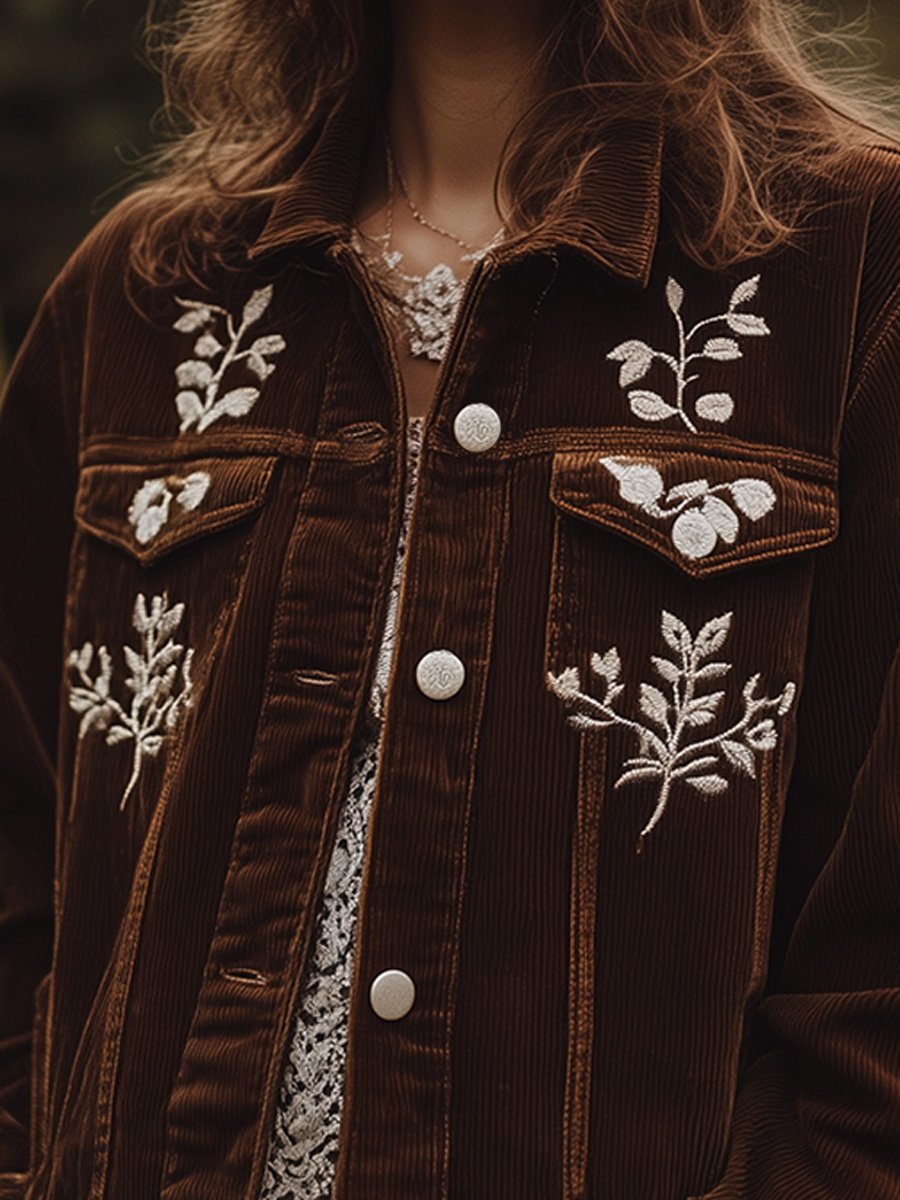 Vintage Embroidered Corduroy Lined Jacket