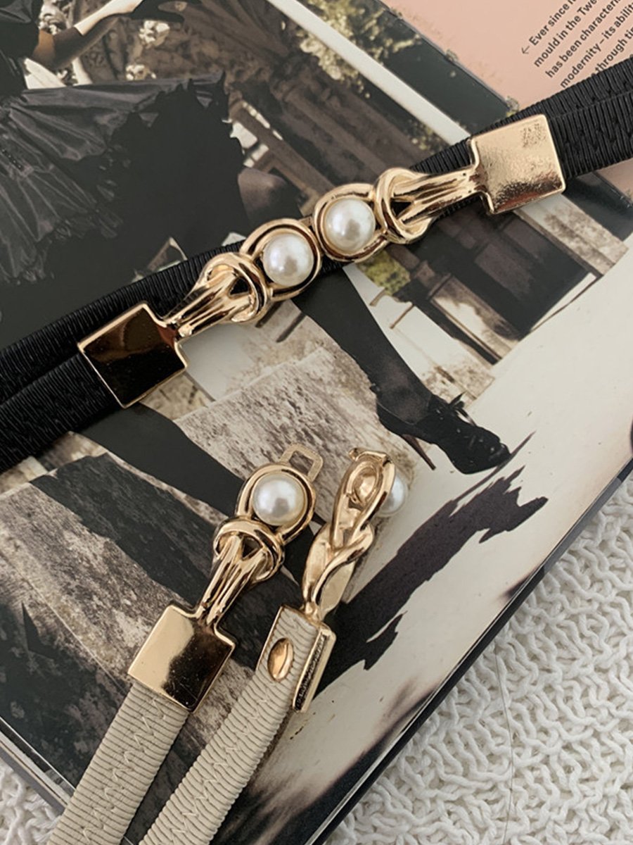 Fashion Black Elastic Pearl Buckle Belt