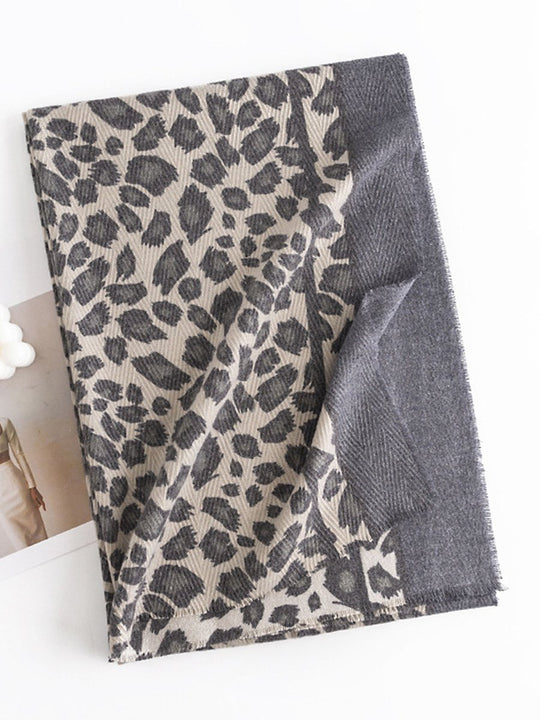 Leopard Print Soft Warm Cashmere Scarf Shawl Dual Purpose