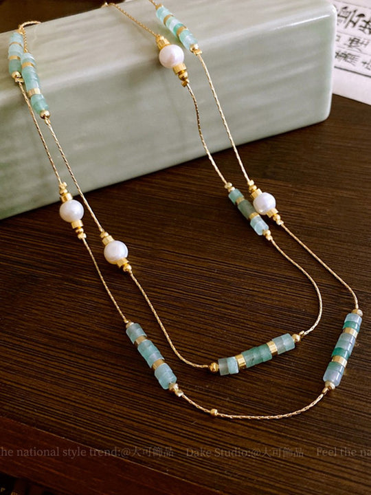 Baroque Freshwater Pearl Colored Natural Stone Necklace