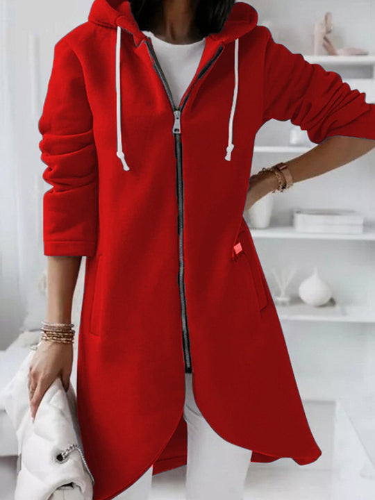 Fashionable Zipper Hooded Long Fleece Sweatshirt