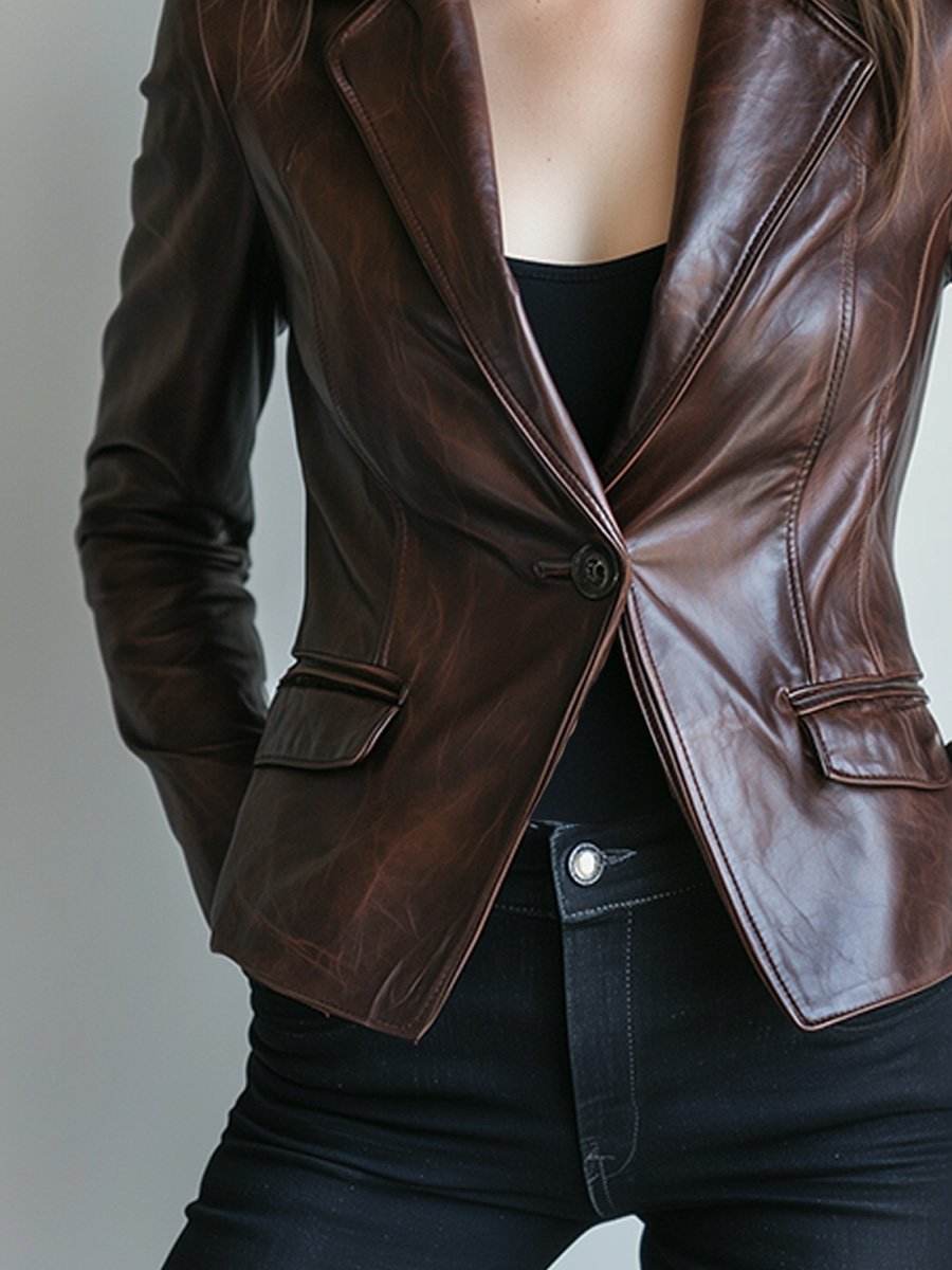 Lapel Vintage Leather Blazer