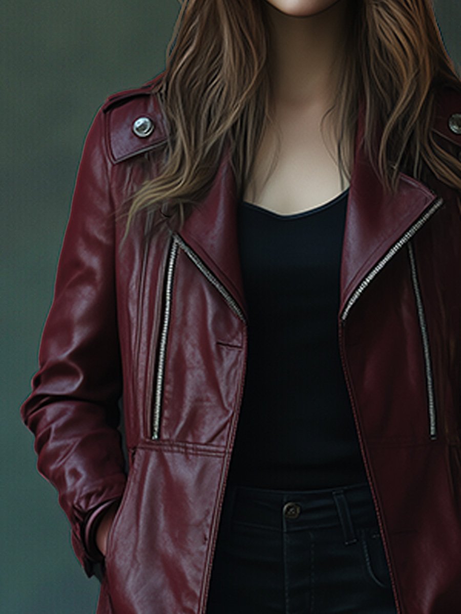 Casual Vintage Loose Lapel Zipper Leather Jacket