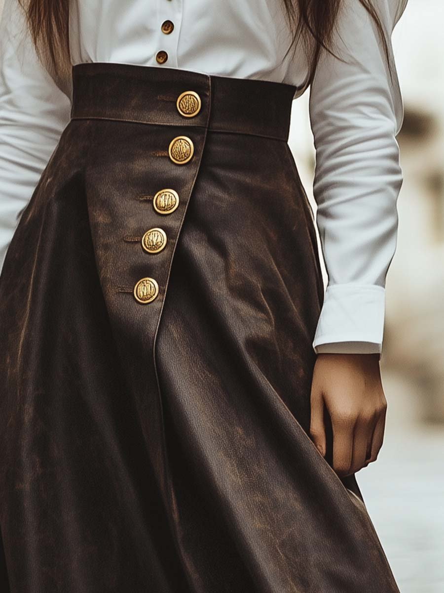 Vintage High Waist Gold Button Skirt