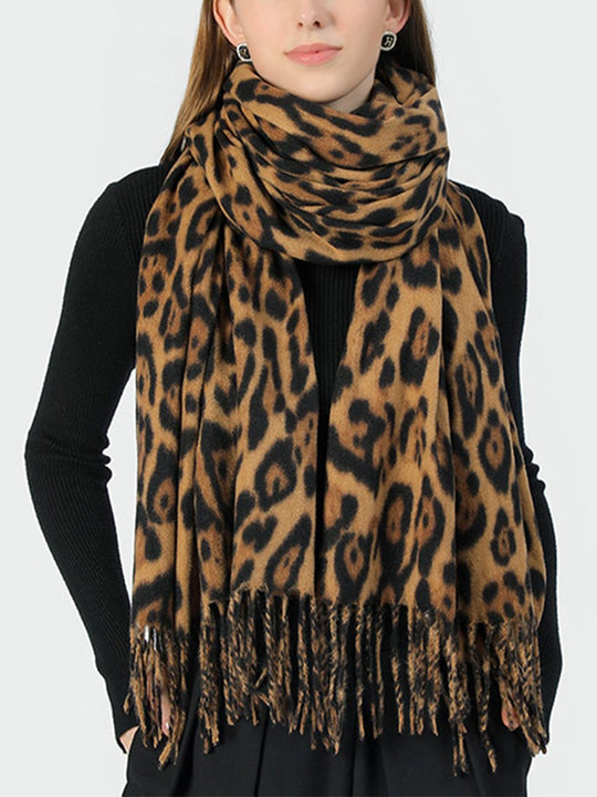 Leopard Print Warm and Versatile Cashmere Shawl Scarf