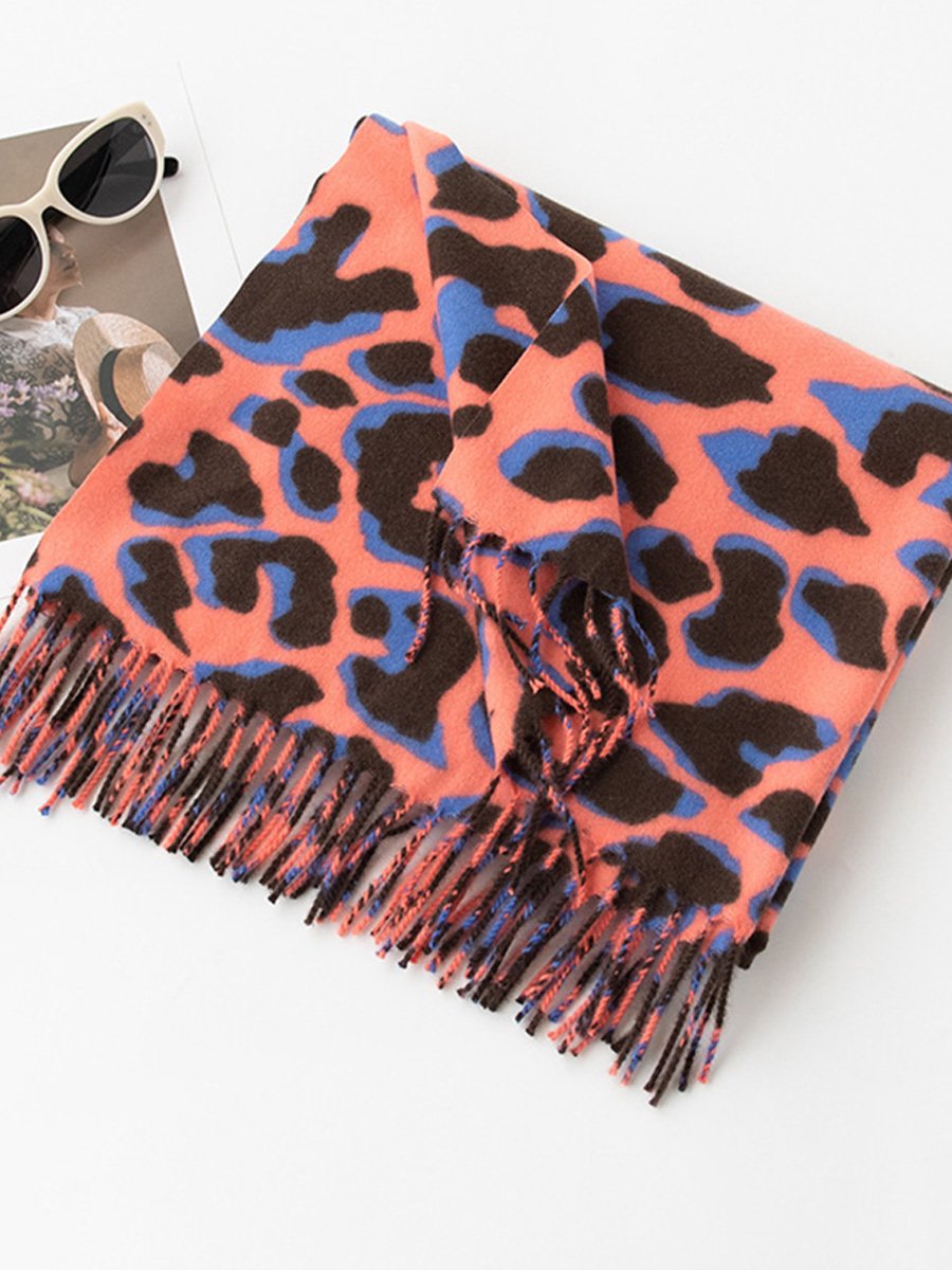 Leopard Print Soft Warm Cashmere Scarf Shawl Dual Purpose