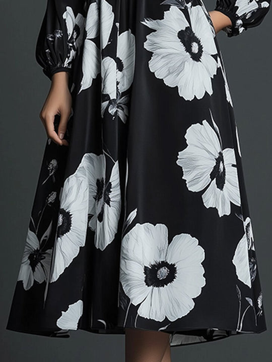 Elegant Commuter Long Sleeve Printed Maxi Dress