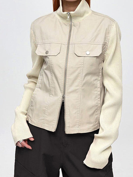 Loose Fit Metal Zipper Biker Jacket