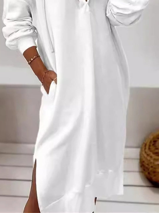 Fashion Long Pullover Sweater Solid Color Hooded Knitted Maxi Dress