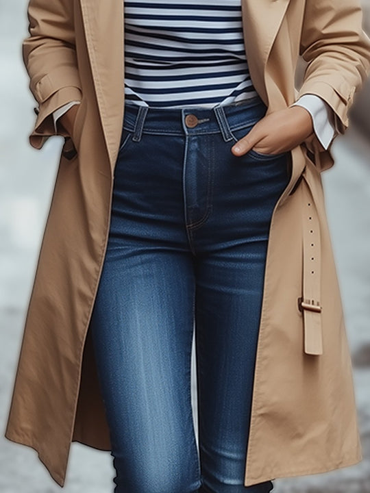 Casual Retro Classic Trench Midi Coat