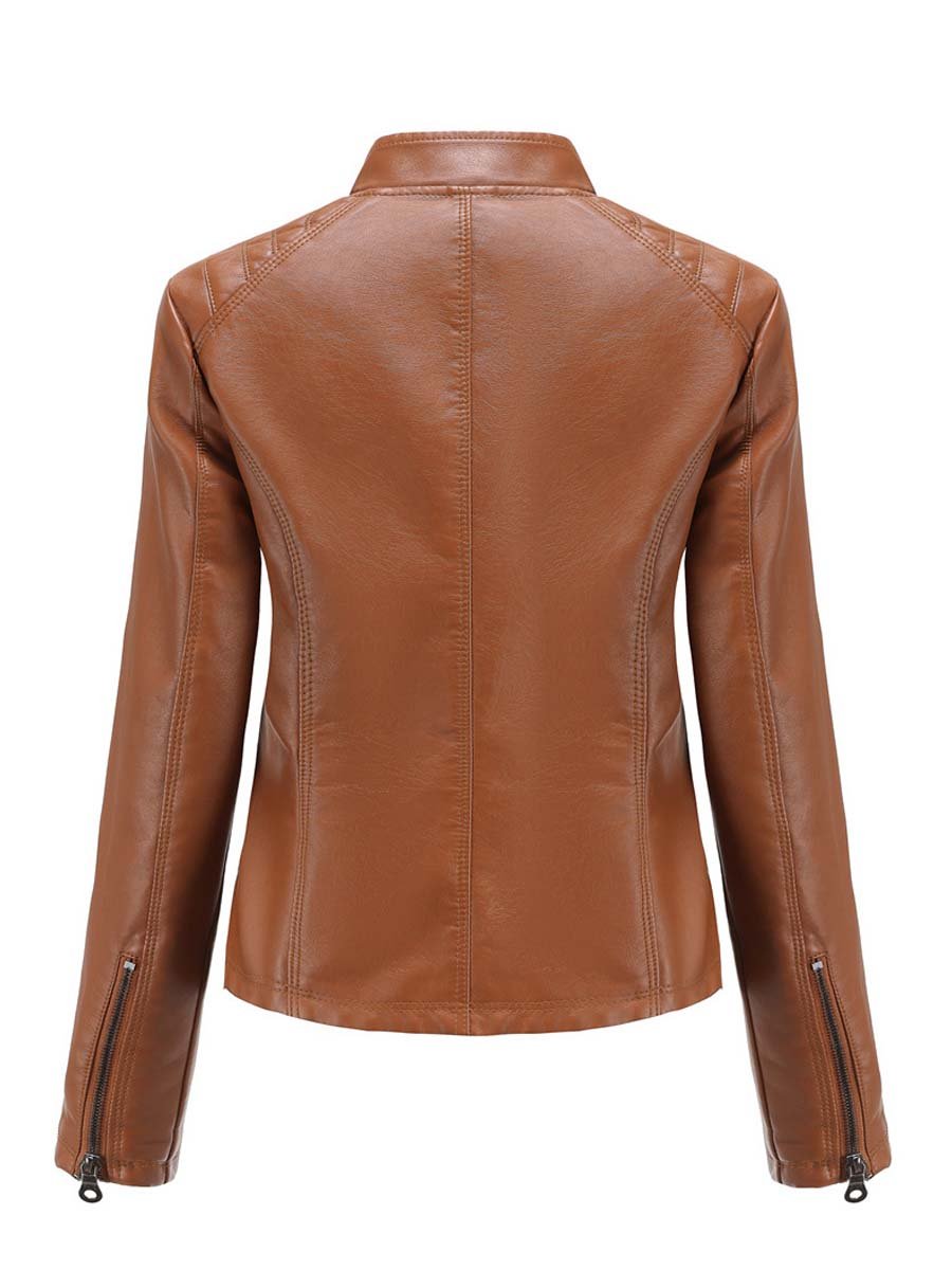 Women's Stand Collar Casual Leather Jacket