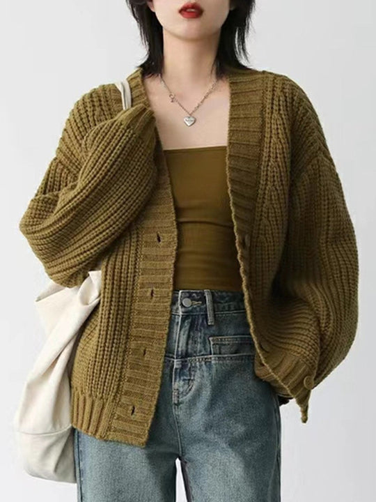 Loose V-neck Chunky Australian Wool Knitted Cardigan