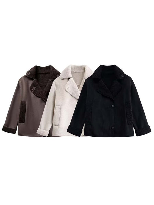 Women's Warm Loose Lambskin Lining Jacket