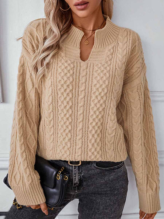 Solid Color Cable-Knit Longsleeved Sweater