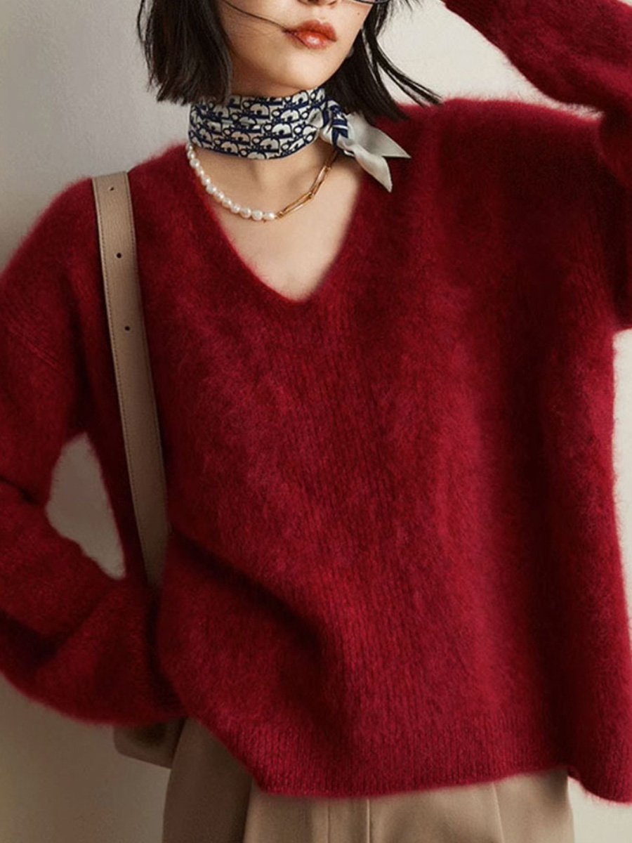 Soft Mink V-neck Knitted Sweater