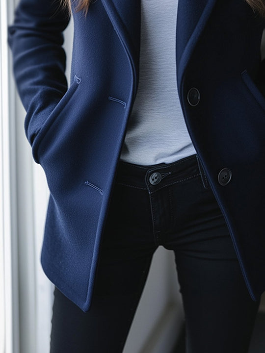 Classic Retro Loose-Fit Blue Double-Faced Wool Coat