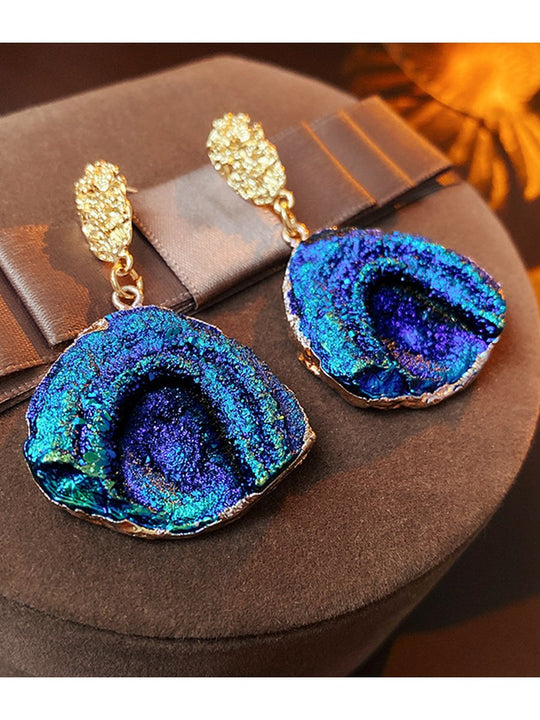 Wrinkled Blue Irregular Metal Earrings