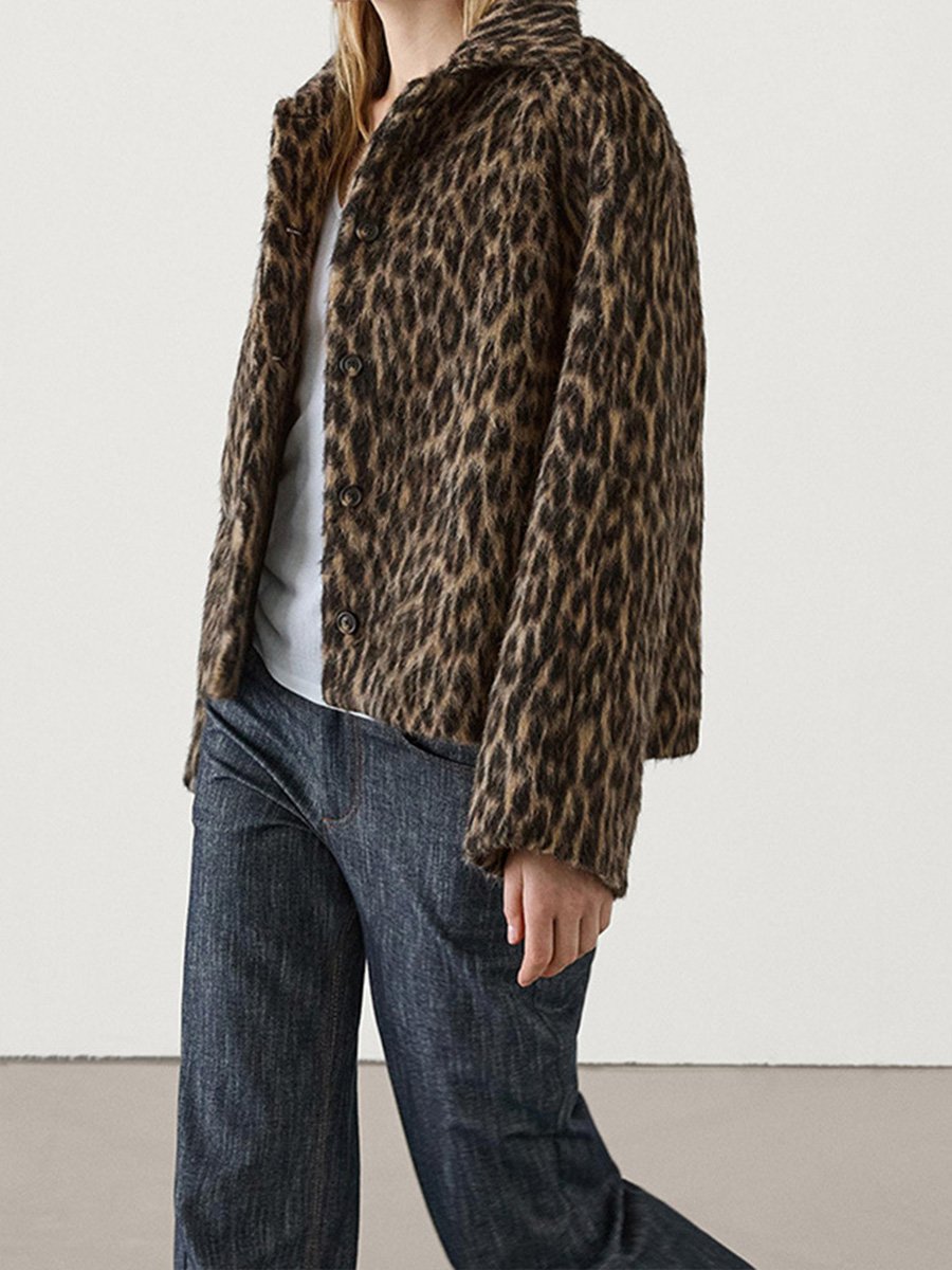 Lapel Leopard Fur Cropped Jacket