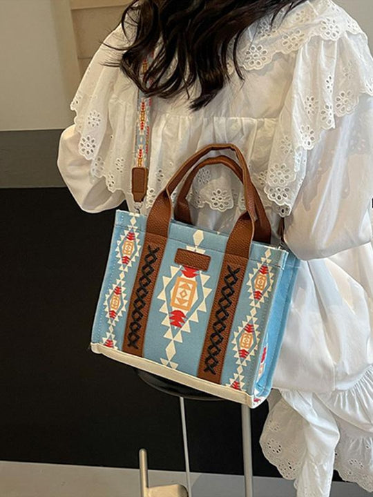 Vintage Cotton and Linen Printed Bohemian Handheld Tote Bag