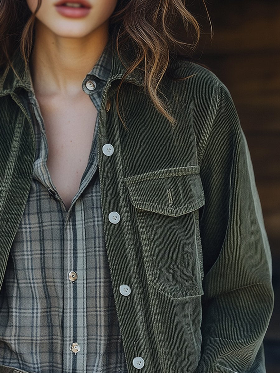 Casual Vintage Corduroy Long Sleeve Shirt