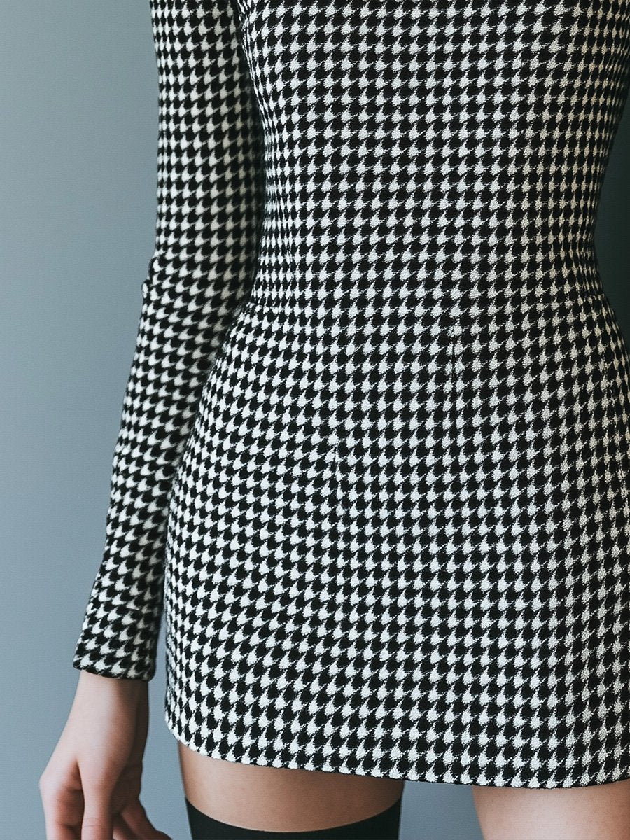 Retro Elegant High-End Turtleneck Houndstooth Dress