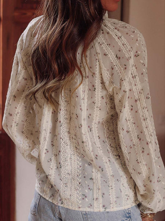 Women's Floral Embroidered Lace Chiffon Blouse