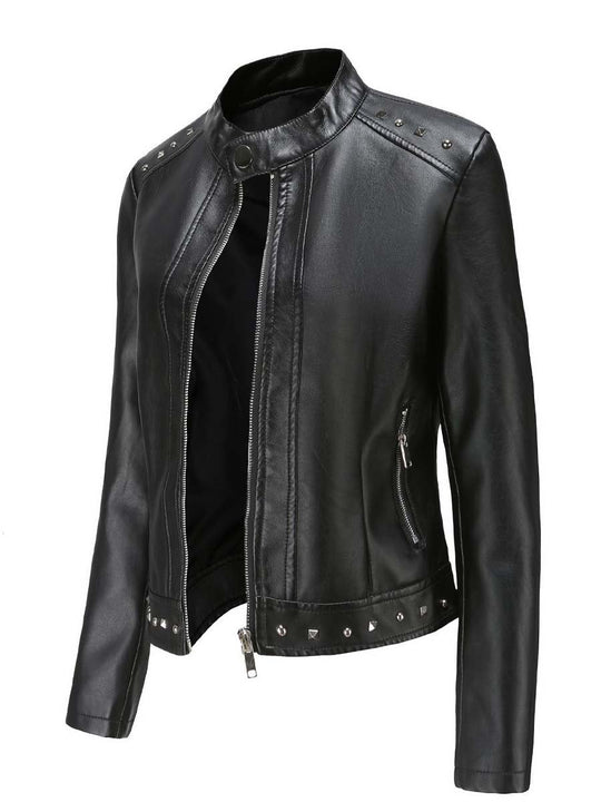 Women's Vintage Riveted Leather Jacket