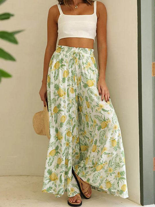 Fashionable Resort Printed Wide Leg Trousers