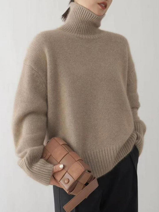 High Collar Solid Color Thick Cashmere Sweater