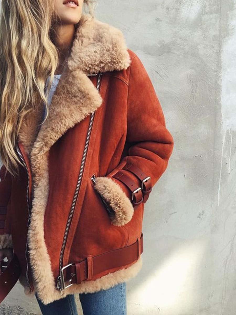 Women's Suede Lambswool Lapel Jacket