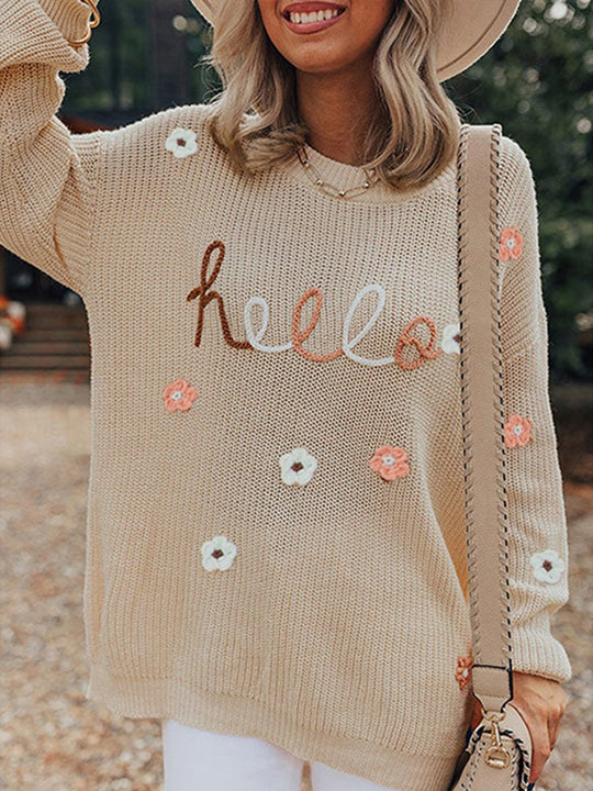 Fashionable Round Neck Embroidered Knitted Versatile Sweater