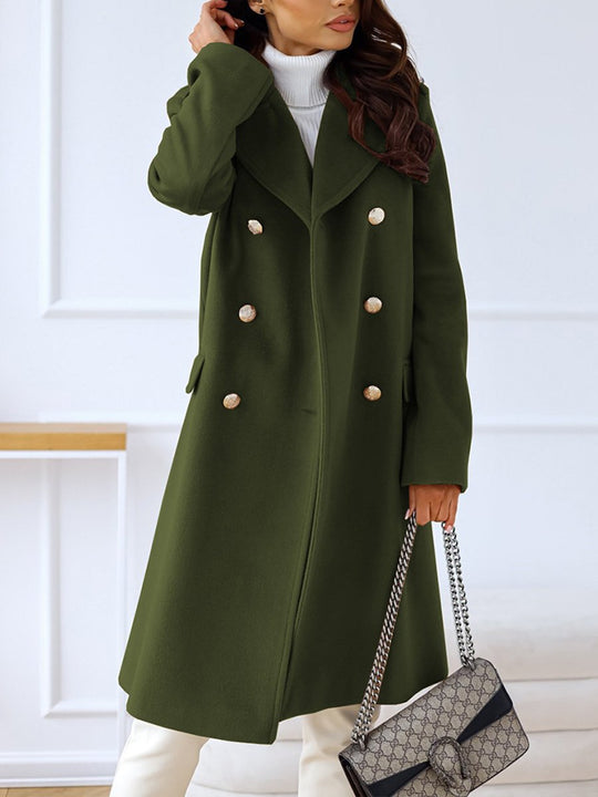 Lapel Double-breasted Simple Long-sleeved Woolen Coat