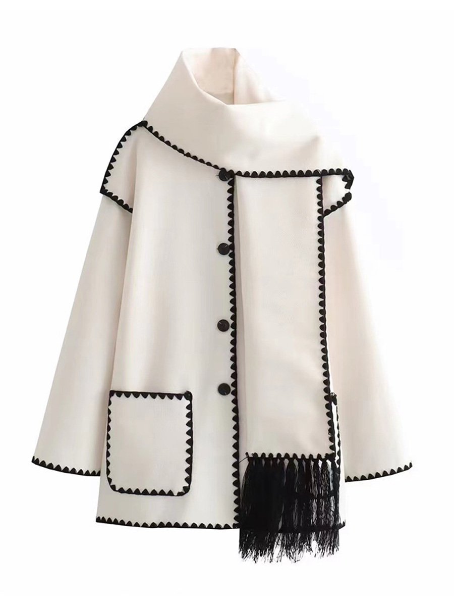 Fashionable Thickened Loose Scarf Tassel Woolen Coat