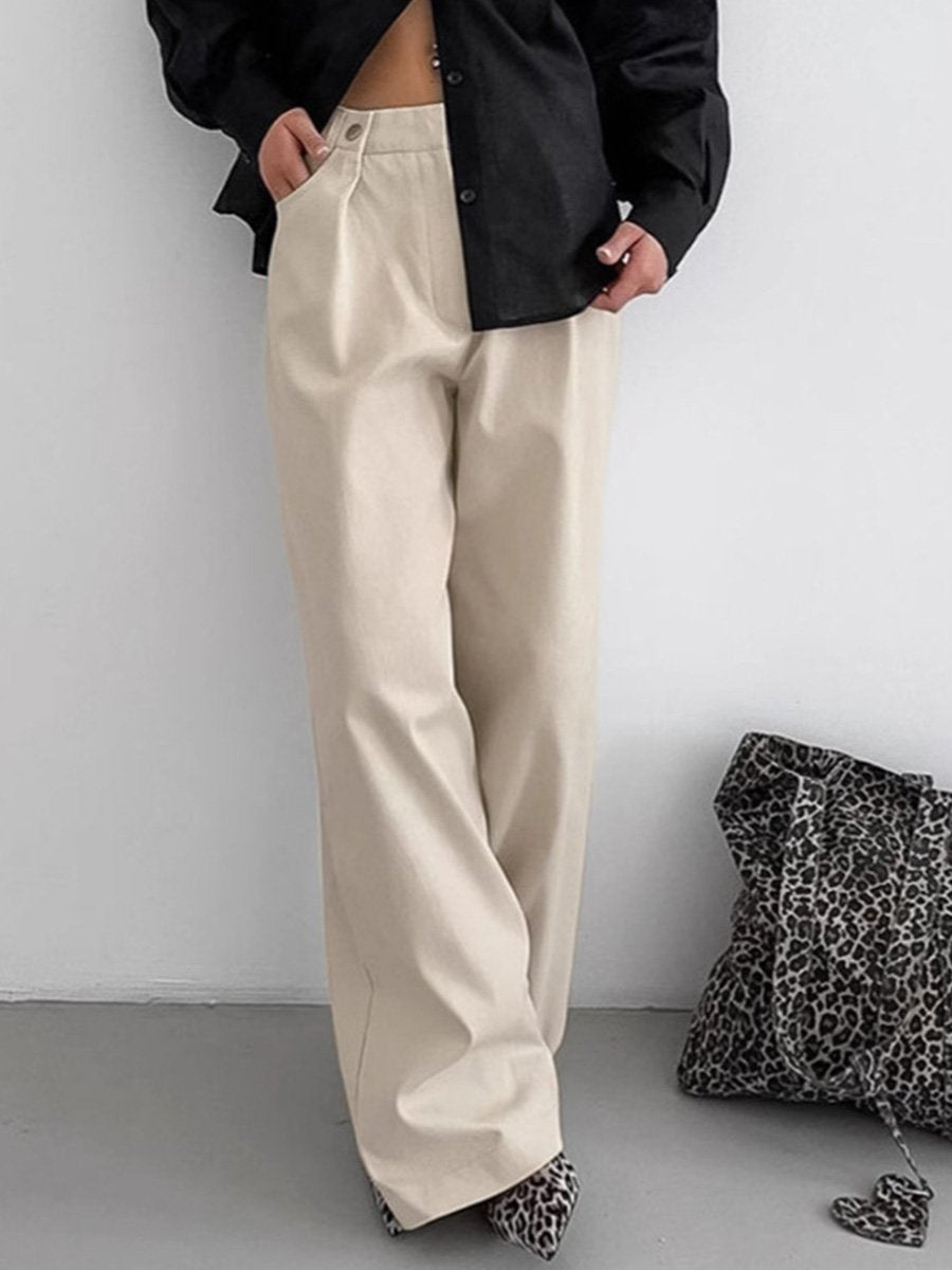 Fashionable Loose Casual Khaki High Waist Wide Leg Pants