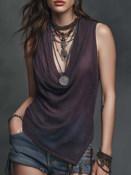 Romantic Boho Asymmetrical Hem Boho Knit Top