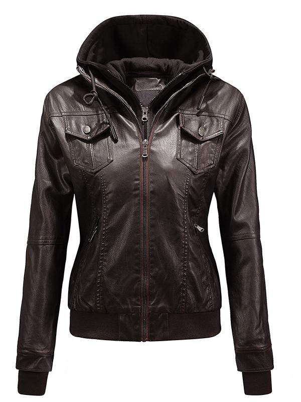 Stylish Detachable Hooded Fleece Lined Leather Jacket