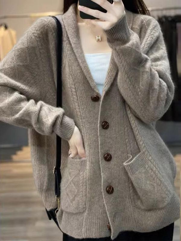 Shawl Collar Loose-fitting Knit Wool Jacket Cardigan