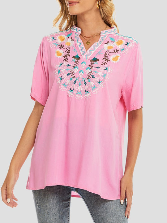 Stylish V-neck Boho Handmade Embroidered Blouse