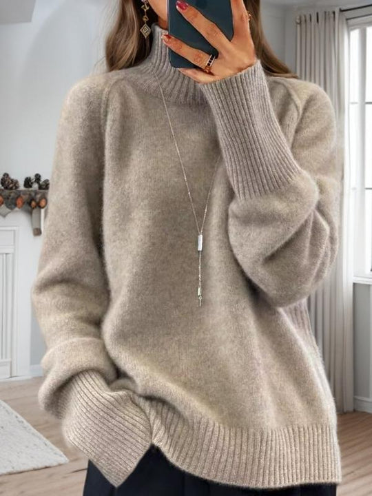 Basic Solid Color Turtleneck Thick Knit Pullover Sweater