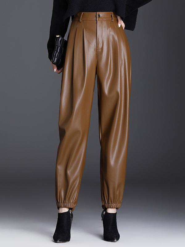 Warm Lightweight Fleece High-waisted Harem Leather Pants