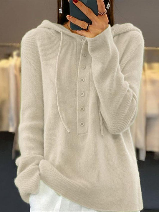 Chic Semi-open Buttons Knited Hooded Sweater