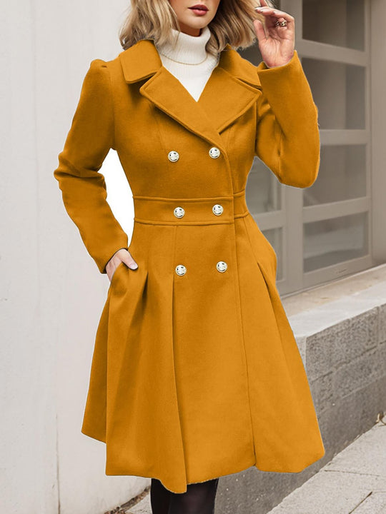 Stylish Suit Collar Solid Color Woolen Coat