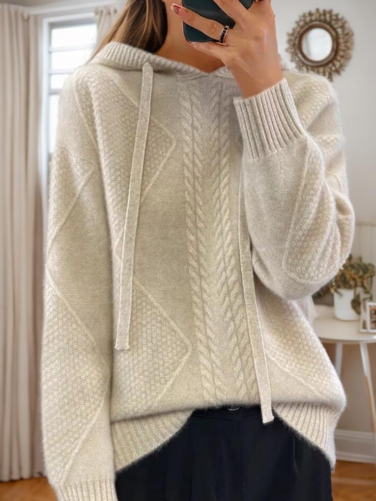 Retro Loose Cable Knit Hooded Pullover Sweater