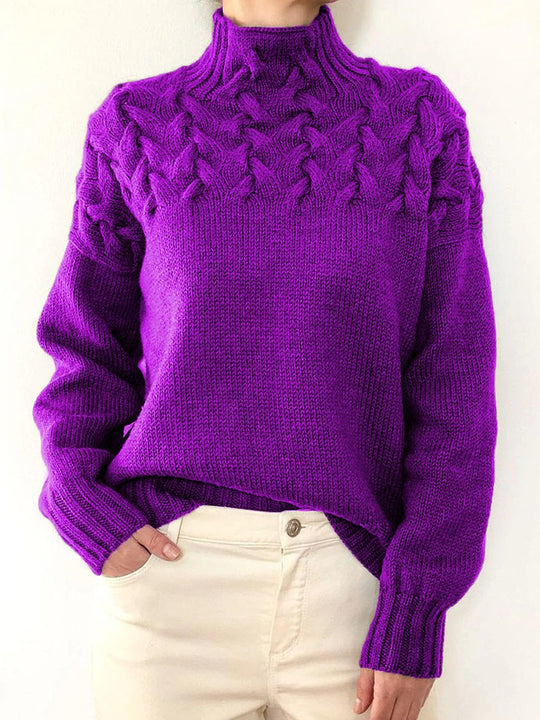 Cable Knit Turtleneck Long Sleeve Knit Sweater