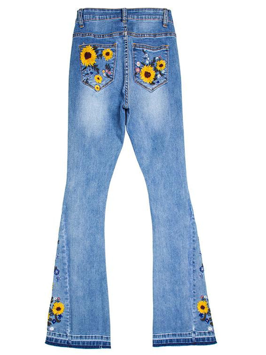 Handmade 3D Embroidered Floral Flare Jeans